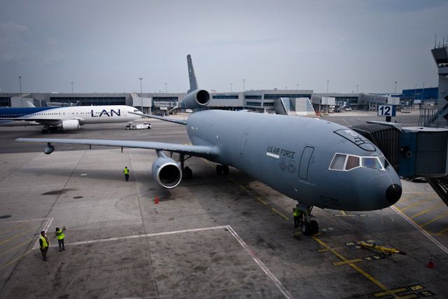 When landing and departing JFK, the tanker received priority over other airplanes. The KC-10 is a modified Boeing DC-10 and has 88% of its systems in common with the commercial jet.
